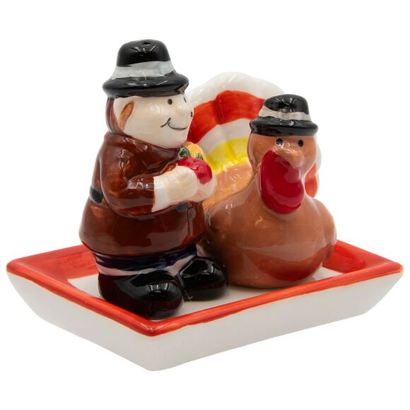 Thanksgiving Turkey and Pilgrim Tabletop Salt and Pepper Shaker Set - Picture 4 of 9